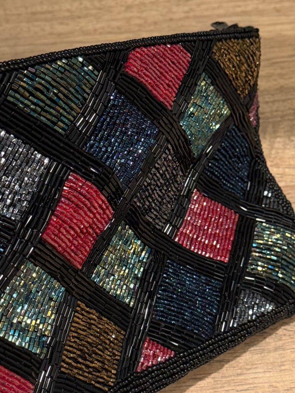 Regale Ltd Vintage Beaded Crossbody Purse Black Geometric Diamond Evening Bag - Picture 4 of 9
